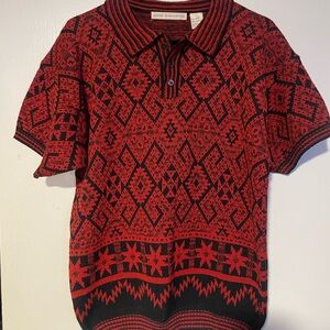 Red and Black Patterned Women's Polo